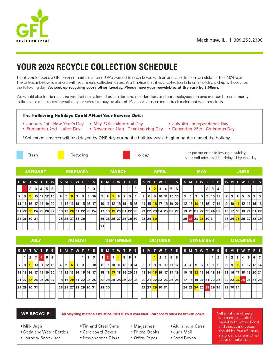 2024 GFL Recycling Schedule