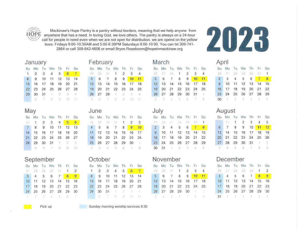 Mackinaw's Hope Pantry Schedule 